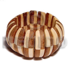 elastic patched half moon wood bangle bayong/nat. white wood combination / ht=40mm - Wooden Bangles