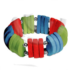 natural white wood red/blue/green combination  elastic bangle - Wooden Bangles
