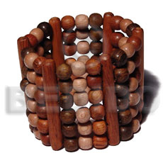 elastic 6 rows 8mm wood beads- bayong, greywood, nangka ht=55mm on bayong wood stick - Wooden Bangles