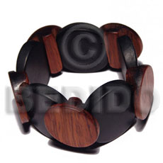 elastic overlapping round wood bangle   clear coat finish/ 37mm  nat. wood in black & 30mm round bayong combination - Wooden Bangles