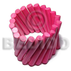 elastic pink wood stick bangle   clear coat finish/ 10mmx65mm - Wooden Bangles