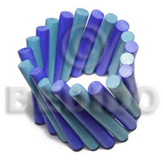 elastic 2 color combination/blue tones wood stick bangle 10mmx65mm - Wooden Bangles