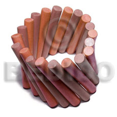 elastic 2 color combination/brown tones  wood stick bangle   clear coat finish/ 10mmx65mm - Wooden Bangles