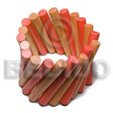 elastic 2 color combination/mustard & orange wood  stick bangle   clear coat finish / 10mmx65mm - Wooden Bangles