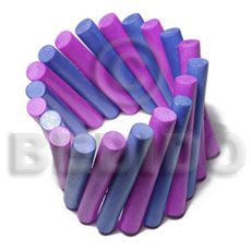 elastic 2 color combination/light blue & lavender  wood stick bangle   clear coat finish / 10mmx65mm - Wooden Bangles