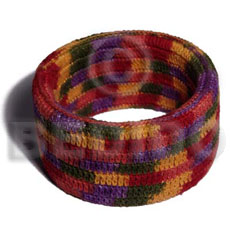 nat. wood bangle in multicolored crochet ht=42mm thickness=10mm inner diameter=65mm - Wooden Bangles
