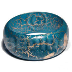 nat. wood bangle in ocean blue and gold crackle painting ht=30mm thickness=8mm inner diameter=65mm - Wooden Bangles