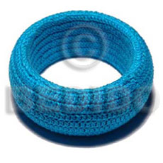 nat. wood bangle in aqua blue crochet ht=38mm thickness=10mm inner diameter=65mm - Wooden Bangles