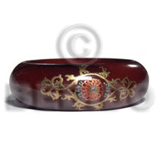 english chestnut tone  embossed metallic handpainting / grained,sanded,stained and coated   clear high gloss protective finish nat. wood bangle / wood tones ht= 25mm / outer diameter =  65mm inner diameter  /  10mm thickness hand painted using japanese materials in the form of maki-e art a traditional japanese form of hand painting objects - Wooden Bangles