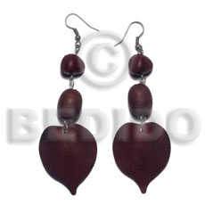 dangling nat. white wood heart  in matte brown - Wooden Earrings