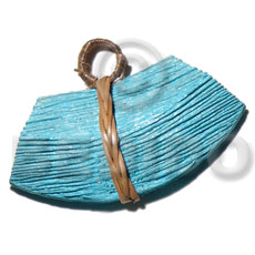 textured aqua blue nat. wood pendant 45mmx35mm   nito holder - Wooden Pendant
