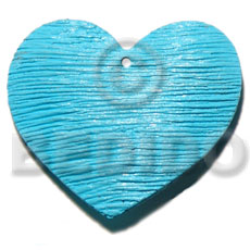50mm  textured heart shaped aqua blue nat. wood pendant - Wooden Pendants