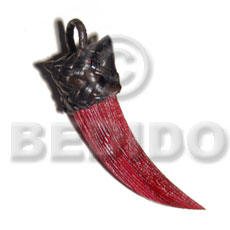 textured bloody red nat. wood fang pendant 70mmx20mm  nito holder - Wooden Pendants