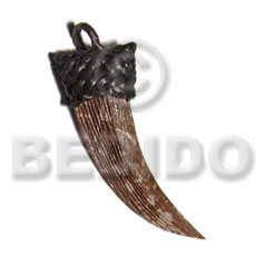 textured marbled brown nat. wood fang pendant 70mmx20mm  nito holder - Wooden Pendants