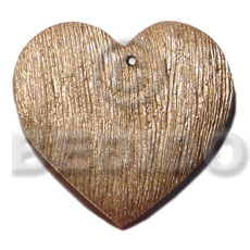 50mm textured metallic gold heart nat. wood pendant - Wooden Pendants