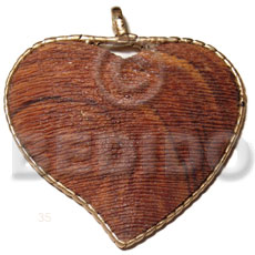 65x75mm textured heart bayong wood pendant  gold nito trimmings/holder - Wooden Pendants