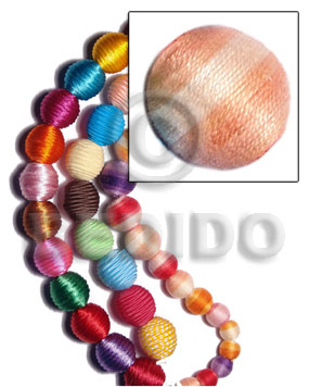10mm natural white round wood beads wrapped in peach two toned crochet thread/ price per piece - Wrapped Wood Beads