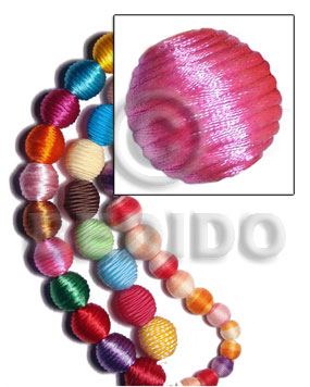 20mm natural white round wood beads wrapped in pink china cord / price per piece - Wrapped Wood Beads