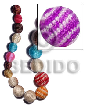 10mm natural white round wood beads wrapped in lilac/white crochet / price per piece - Wrapped Wood Beads