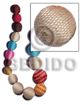 20mm natural white round wood beads wrapped in natural white abaca / price per piece - Wrapped Wood Beads