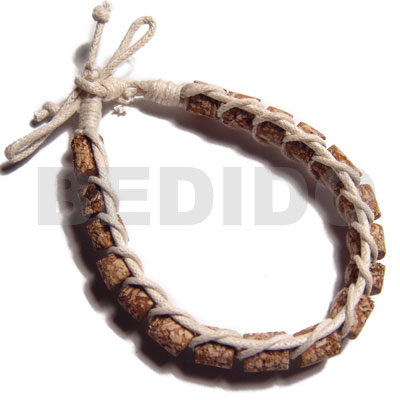 Mahogany cylinder beads in macrame