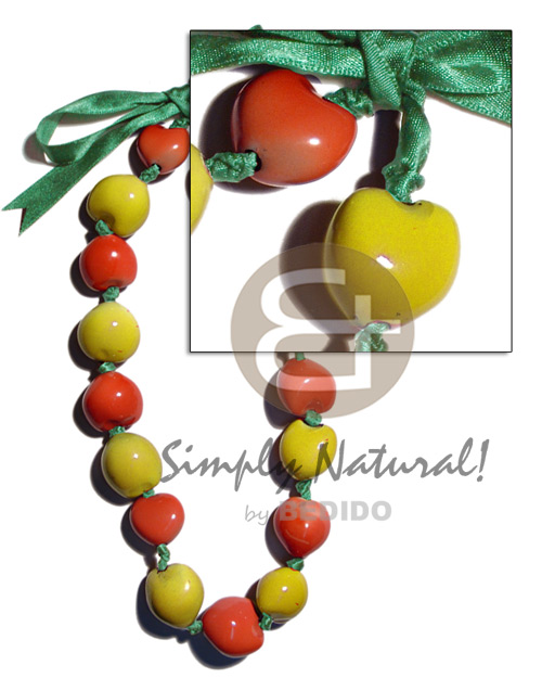 painted kukui nuts  alt. graduated solid colors ( 16 pcs. ) / adjustable ribbon - Adjustable Necklace