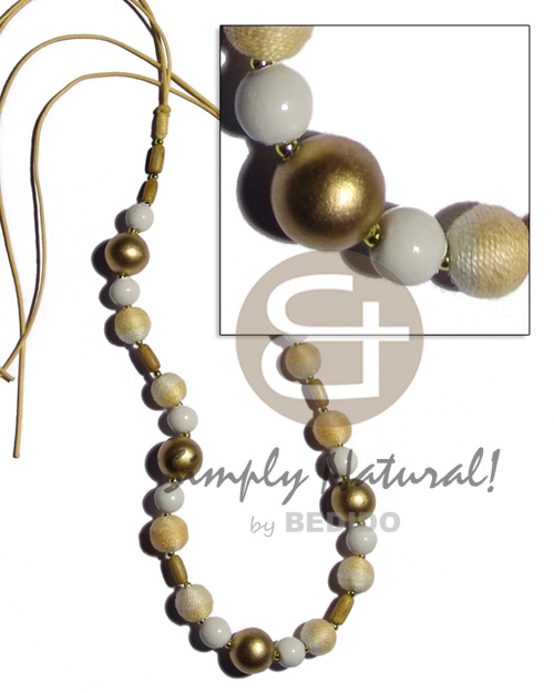 hand made 12mm wrapped wood beads w Adjustable Necklace