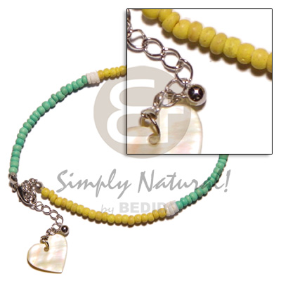 yellogreen 2-3mm coco Pokalet  dangling MOP heart - Anklets