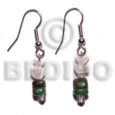 dangling crazy cut shell/green horn nuggets combination - Bone Earrings