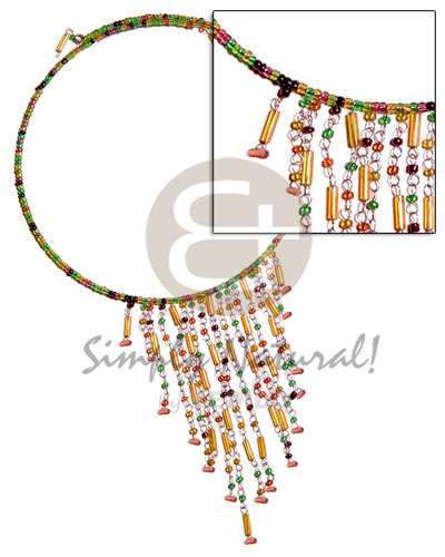 hand made Dangling orange green combination glass beads Bright & Vivid Color Necklace