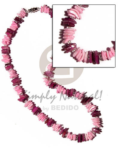 hand made Pink sq. cut hammershell Bright & Vivid Color Necklace