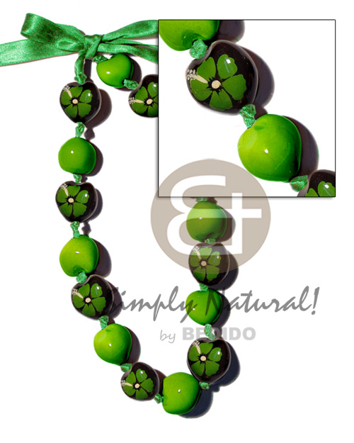 kukui nuts in painted graduated color    alternate design ( design on both sides of kukui ) ( 16 pcs. ) / adjustable ribbon - Bright & Vivid Color Necklace