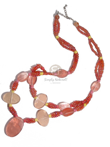 hand made 3 rows glass beads in Bright & Vivid Color Necklace