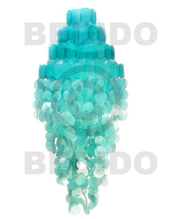 4 layers monogram aqua blue capiz shell chandelier 15 in. x 43 in.
part is 16 inches, length is  22 in. - Capiz Shell Wind Chimes