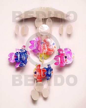 umbrella 8 petals  micromini fish & 1" capiz shells (cp04), 5"  asstd color wind chime / ewc00017 - Capiz Shell Wind Chimes