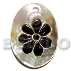 blacklip dog tag   flower skin embossed - Carved Pendants