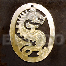 hand made Oval mop dragon carving 45mm Carved Pendants