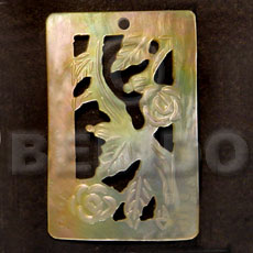 Rectangular floral carving mop 40mm Carved Pendants