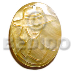 Oval mop hat lady Carved Pendants