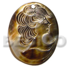 Oval black lip tiger Carved Pendants