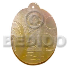 45mm oval MOP  bird design - Carved Pendants