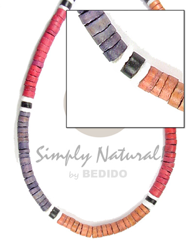 4-5mm coco heishe/lilac/re/black/orange & wht shel - Choker Necklace