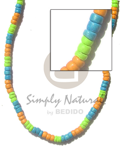 4-5mm coco Pokalet. aqua blue/orange/neon green  combination - Choker Necklace