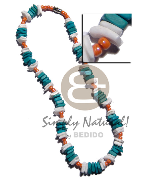 blue green 8mm coco square cut  white rose and orange glass beads combination - Choker Necklace