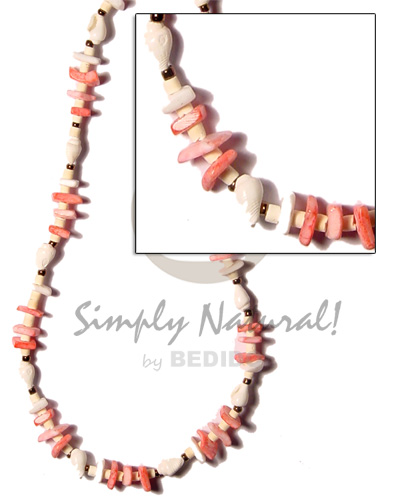 pink/white sq. cut / 2-3 heishe /w nassa / in glass bds. - Choker Necklace