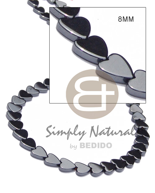 hematite / silvery & shiny opaque stone / heart 8mm in magic wire - Choker Necklace