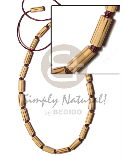 bamboo macramie  striped wood burning - Choker Necklace