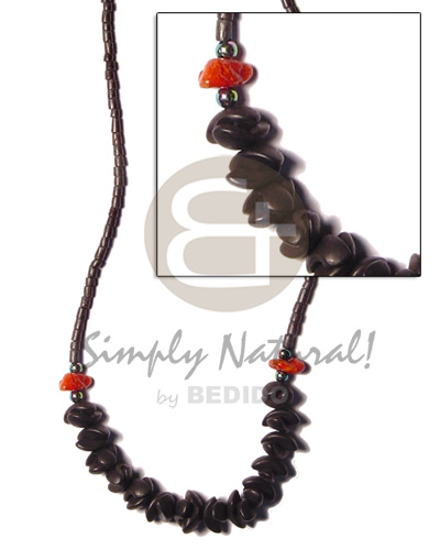 2-3 coco heishe black  black buri seeds and red corals/pearl beads - Choker Necklace