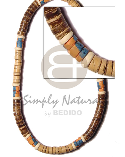 elastic 7-8mm coco nat. and brown alt.  orange splashing accent - Choker Necklace