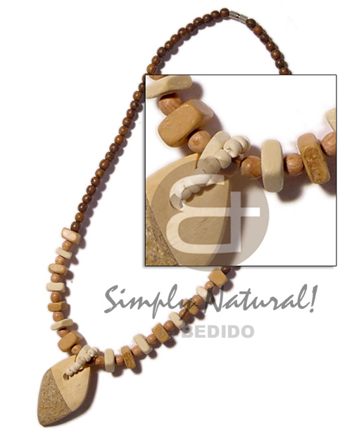 bayong/rosewood beads  coco sq. cut & nat. wood/cork combination pendant - Choker Necklace